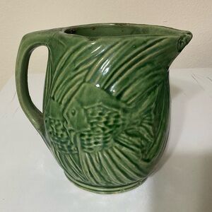 Vintage McCoy 1930s Mid Century Modern Green Angel Fish Pitcher